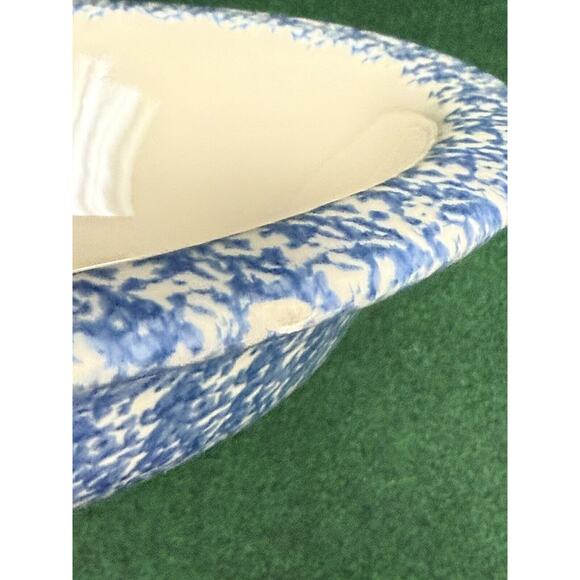 Gerald Henn Workshops Spongeware Oval Divided Dish BLUE Stoneware Roseville - Picture 4 of 8